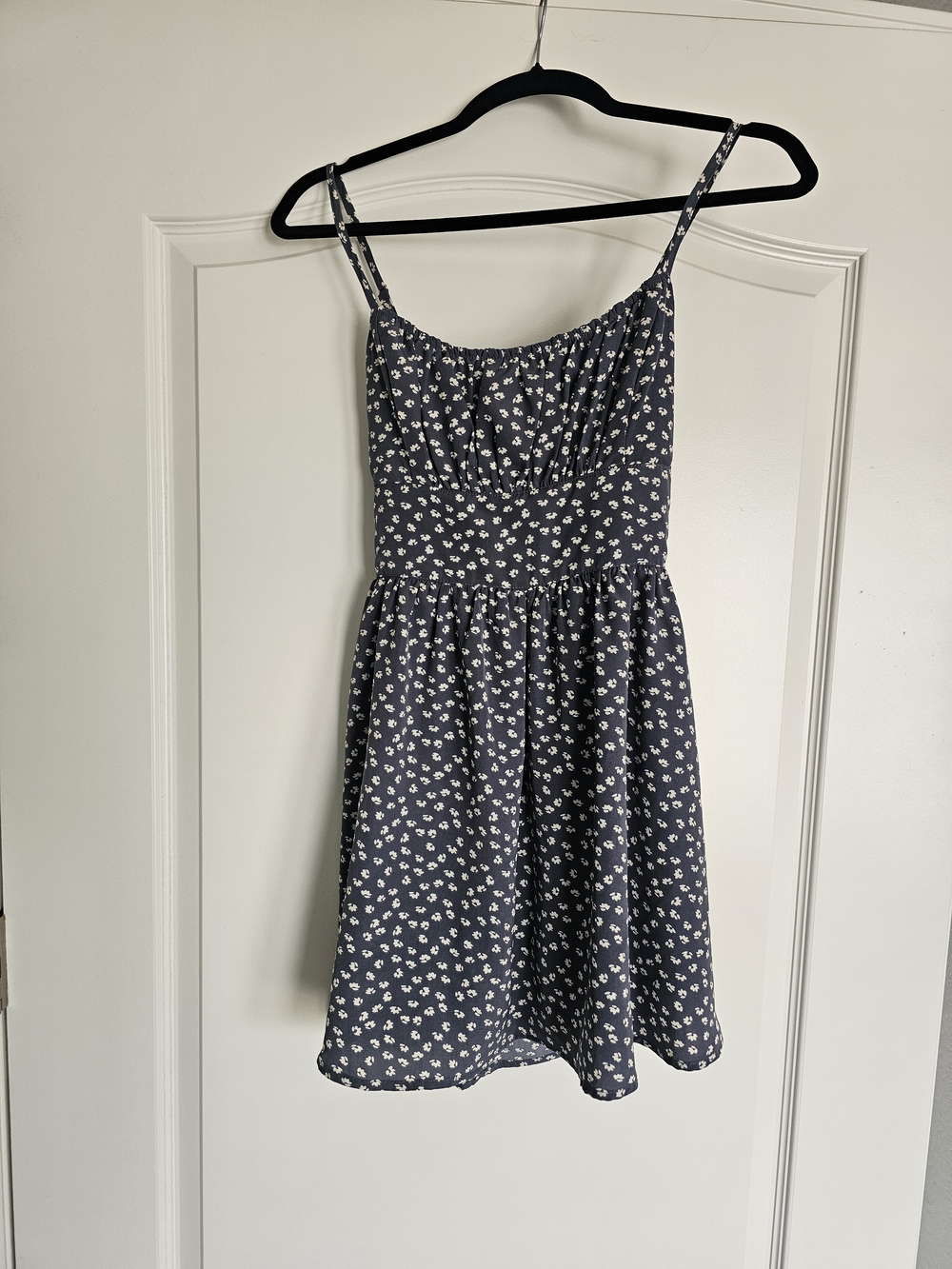Smocked Mini Dress Blue Floral Open Back Tie Strap Cottagecore Small